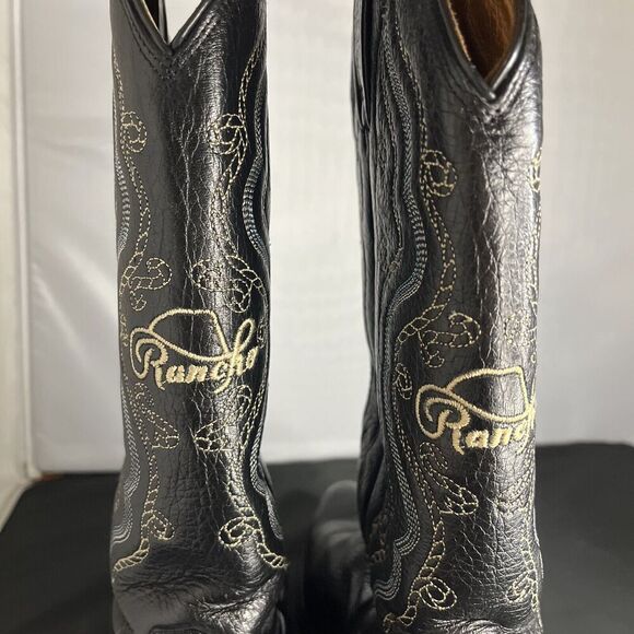 Rancho Mens Black Leather Western Boots Size US 8 EE Made In Mexico CM 27 EE - Picture 5 of 15